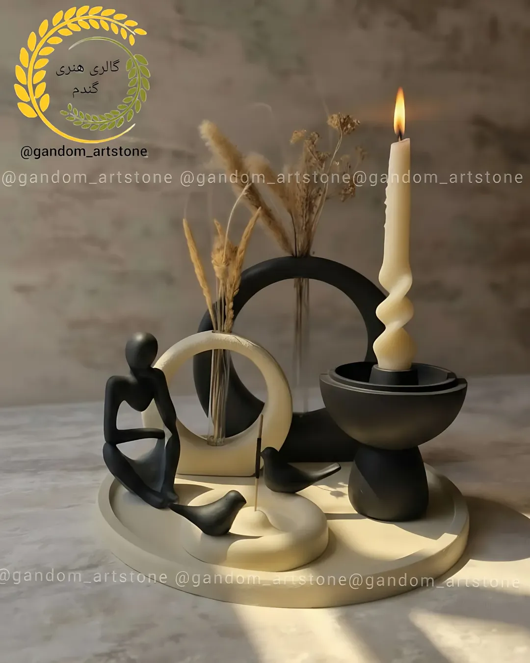 ست دکوری دکوراتیو مناسب میز جلو مبلی با شمع و دسته گل ۵۵ ت