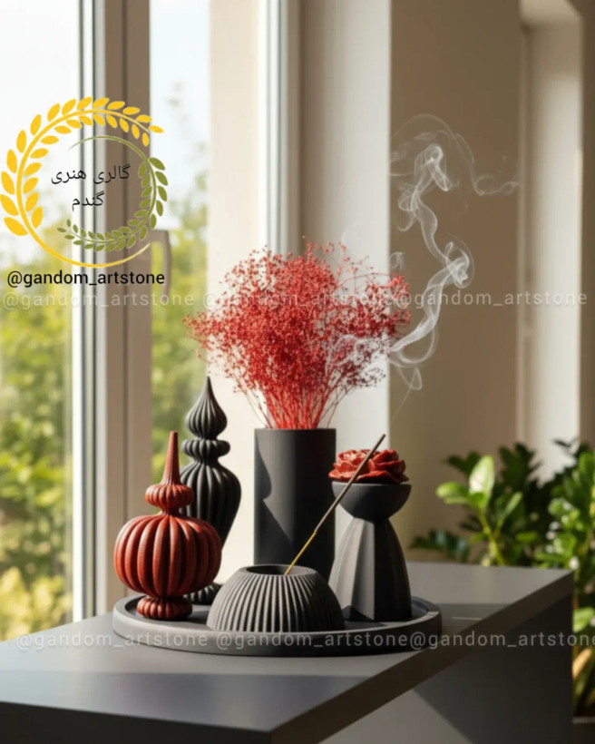ست دکوری ورق زن مشکی مات و زرشکی