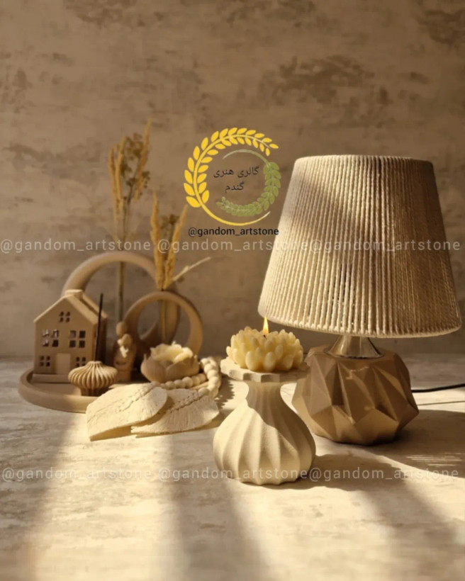 ست دکوری کامل با سینی بتنی و تسبیح و شمع