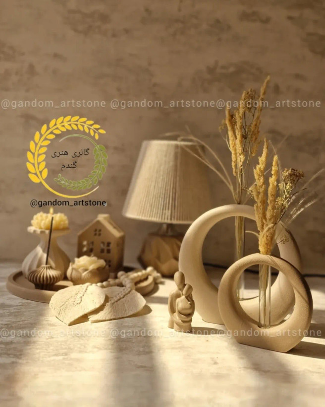 ست دکوری کامل با سینی بتنی و تسبیح و شمع