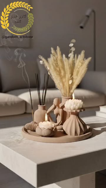 ست دکوری کامل با گل خشک و شمع
