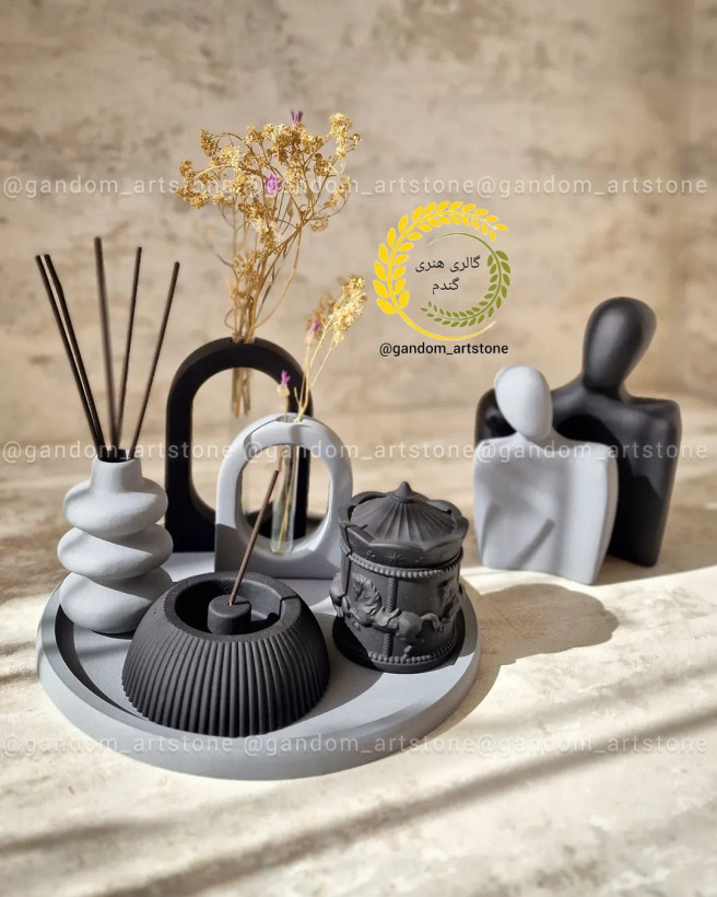 ست دکوری با شات شمع کاروسل مشکی طوسی