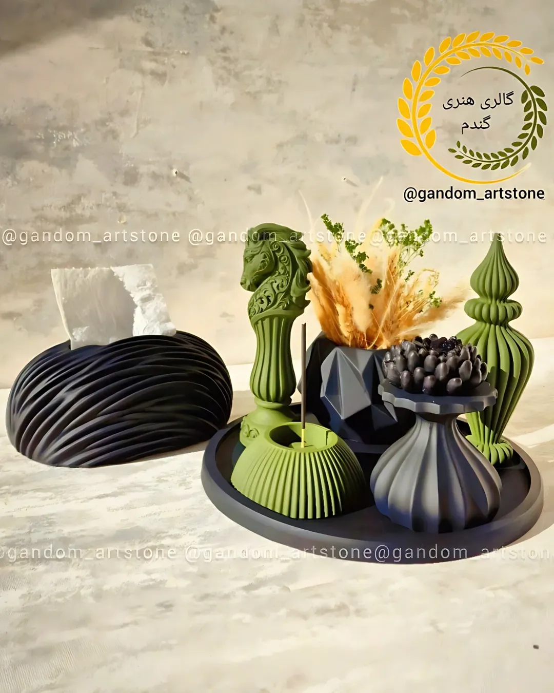 ست دکوری کامل با شمع و جا دستمال کاغذی