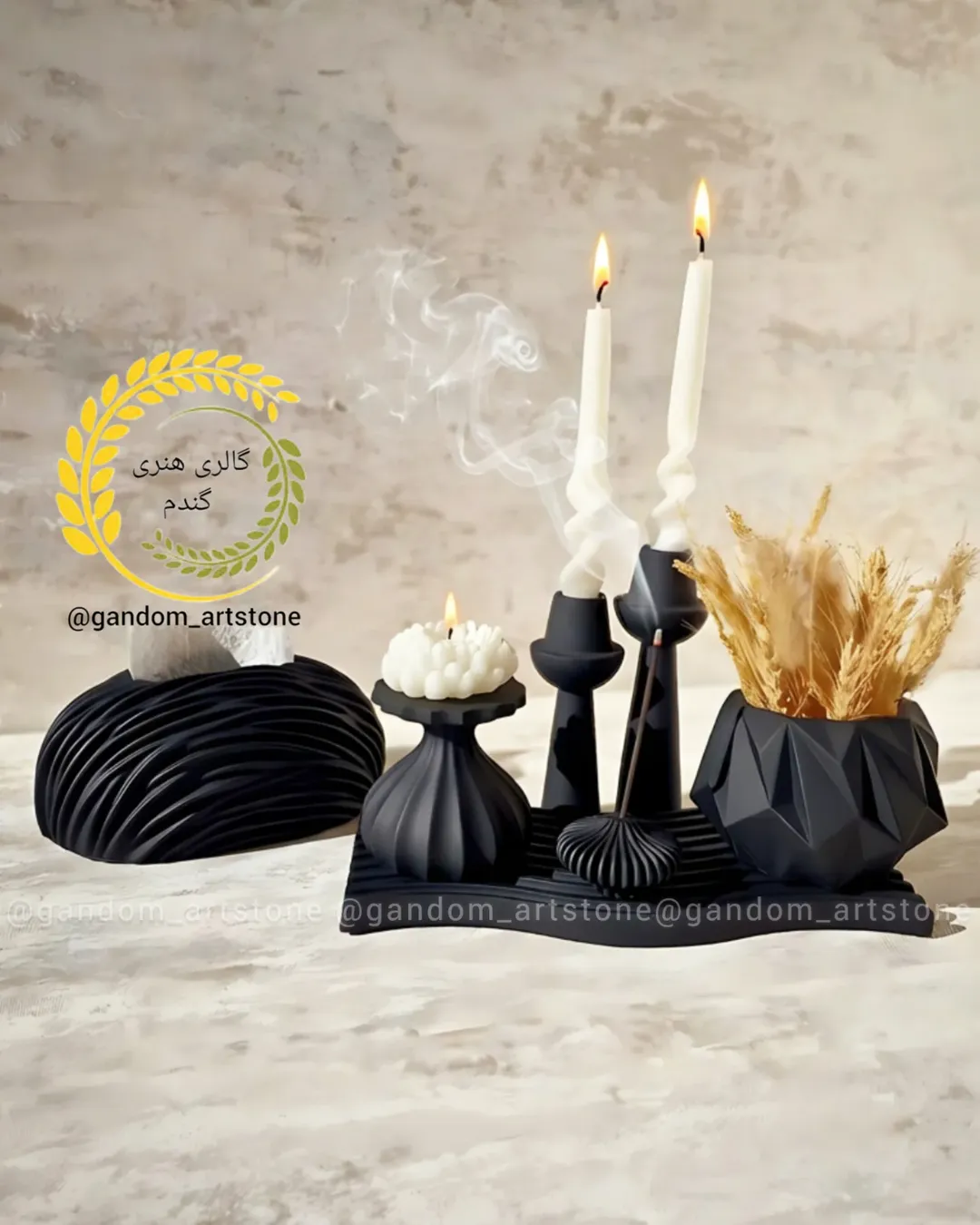 ست کامل با شمع ها و گل خشک + جادستمال کاغذی شیاردار