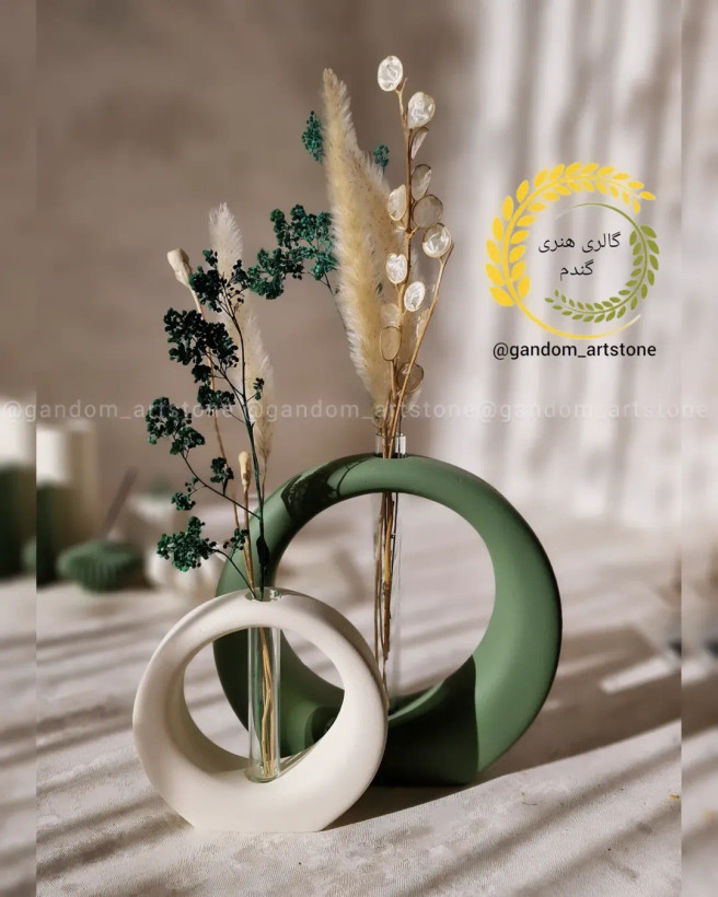ست کامل دکوری با شمع و گل خشک و جا دستمال کاغذی