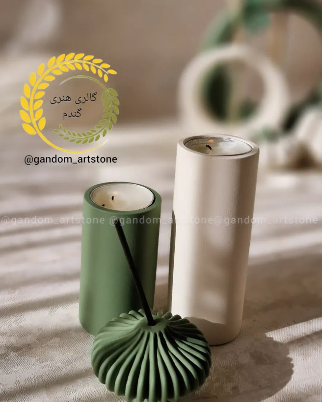ست کامل دکوری با شمع و گل خشک و جا دستمال کاغذی