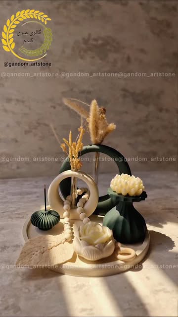 ست دکوری کامل با شمع ها و گل خشک و تسبیح دکوراتیو