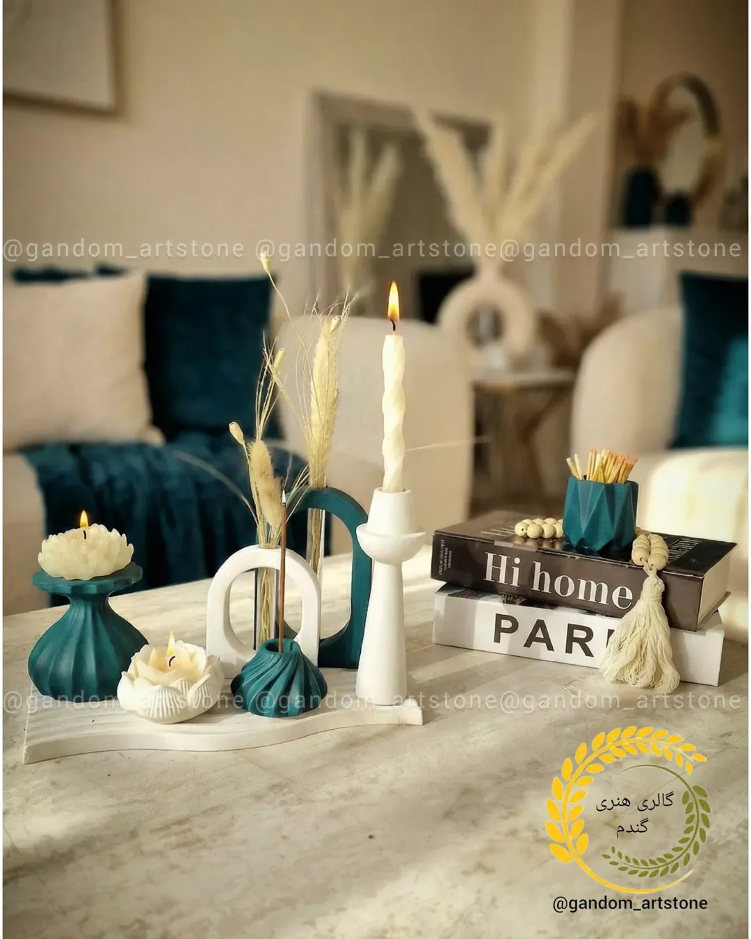 ست کامل دکوری با تسبیح دکوراتیو و جاکبریتی و کبریت پایه بلند