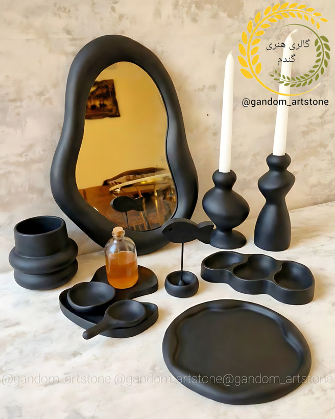 ست هفت سین دفورمه ده تیکه بهمراه بطری سرکه و جفت شمع قلمی