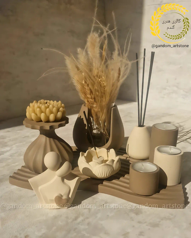ست دکوری دستساز بهمراه شمع و گل خشگ