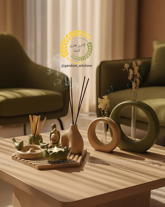 ست کامل دکوری شامل گل خشک و شمع و کبریت