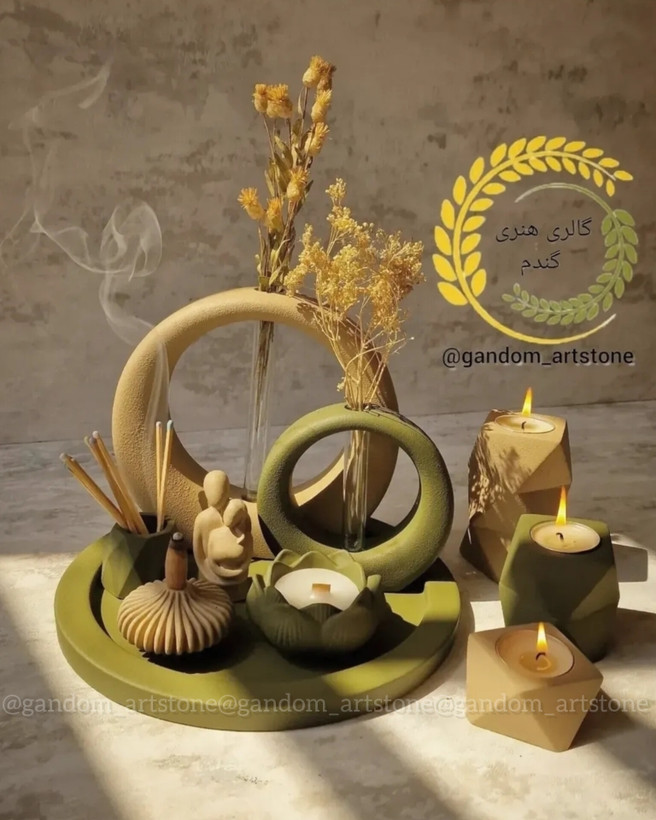 ست کامل دکوری بهمراه شمع و گل خشک و کبریت