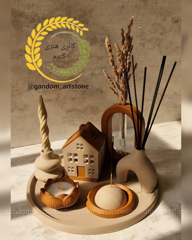 ست دکوری بهمراه شمع و گل خشک