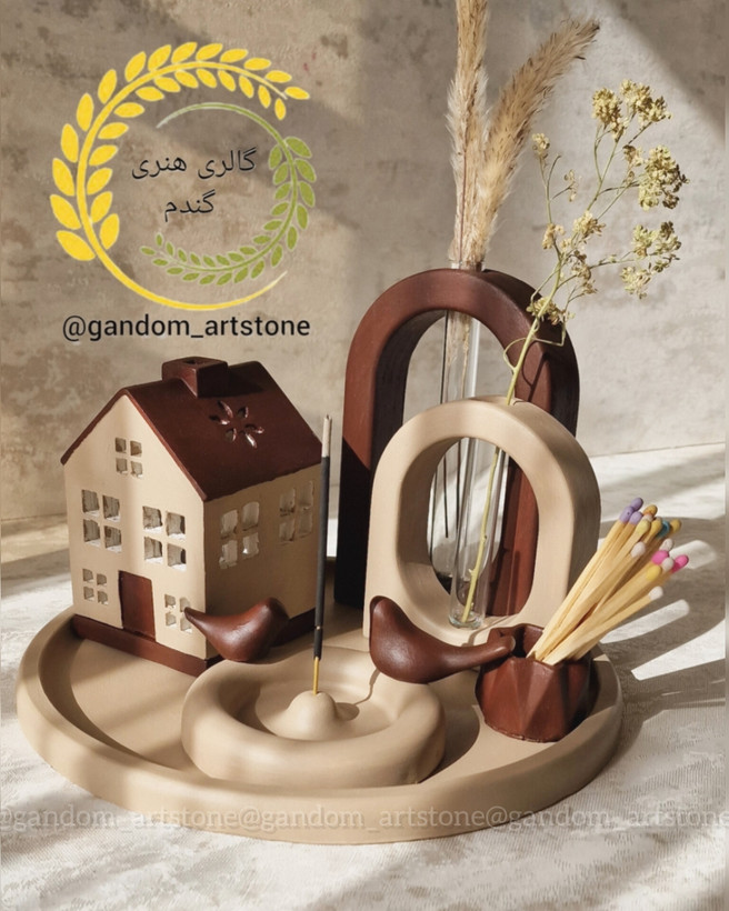 ست کامل دکوری بهمراه گل خشک و کبریت پایه