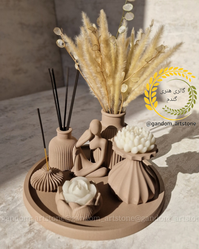 ست دکوری کامل با گل خشک و شمع