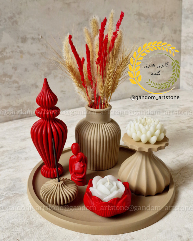 ست دکوری کامل بهمراه گل خشک و شمع ها