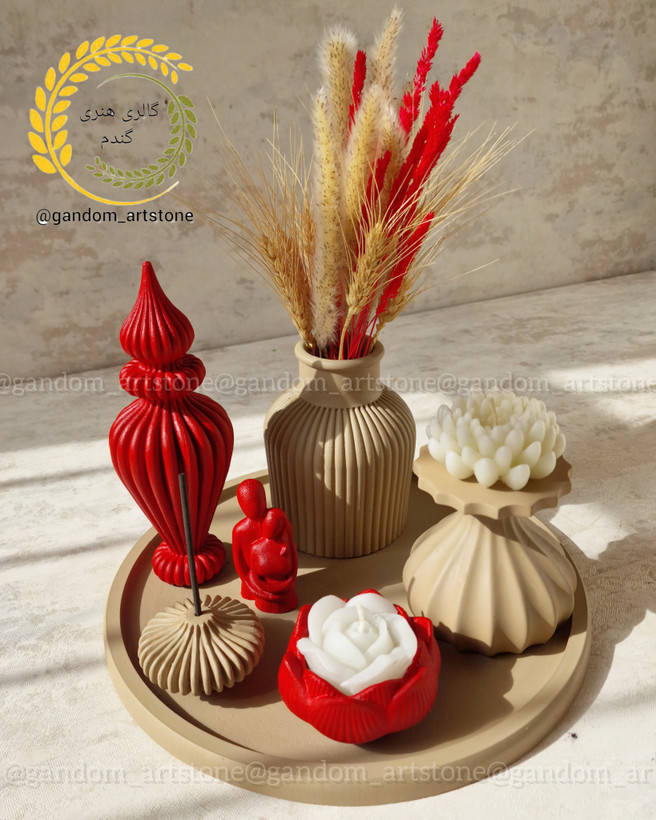 ست دکوری کامل بهمراه گل خشک و شمع ها