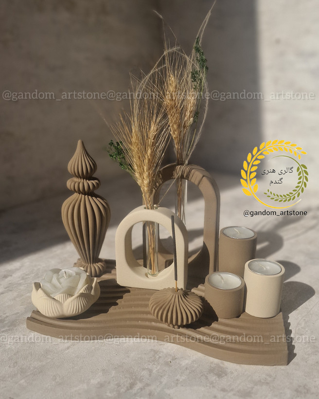 ست کامل دکوری بهمراه گل خشک و شمع