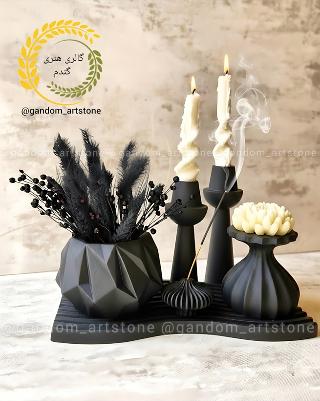 ست دکوری کامل بهمراه گل خشک و شمع ها