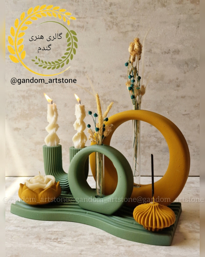 ست کامل دکوری بهمراه گل خشک و شمع ها