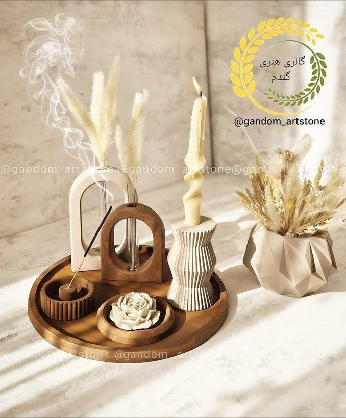ست کامل دکوری بهمراه گل خشک و شمع ها