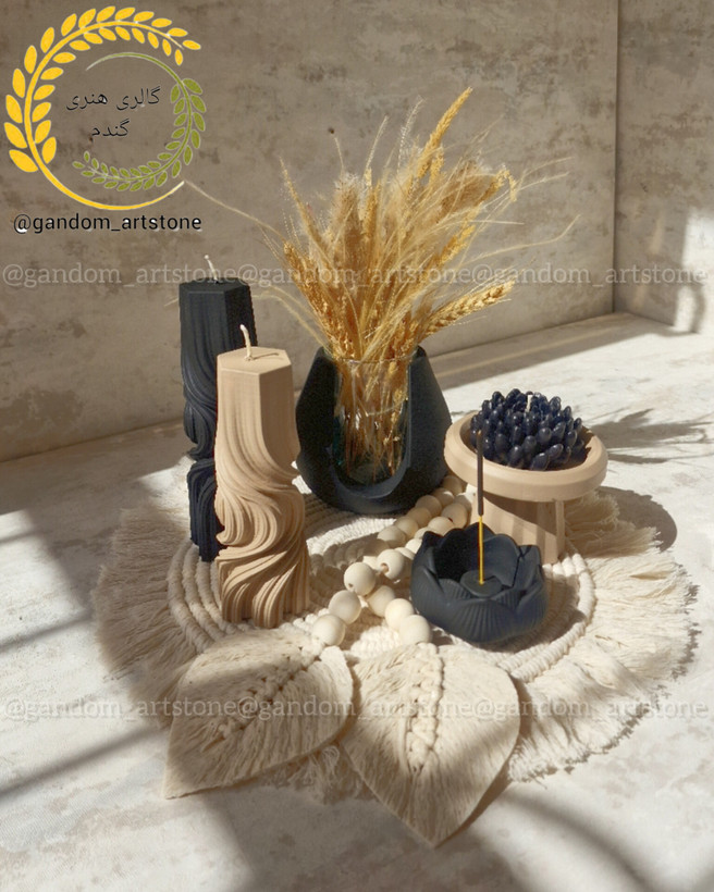 ست دکوری کامل بهمراه گل خشک و شمع ها رانر و تسبیح دکوراتیو