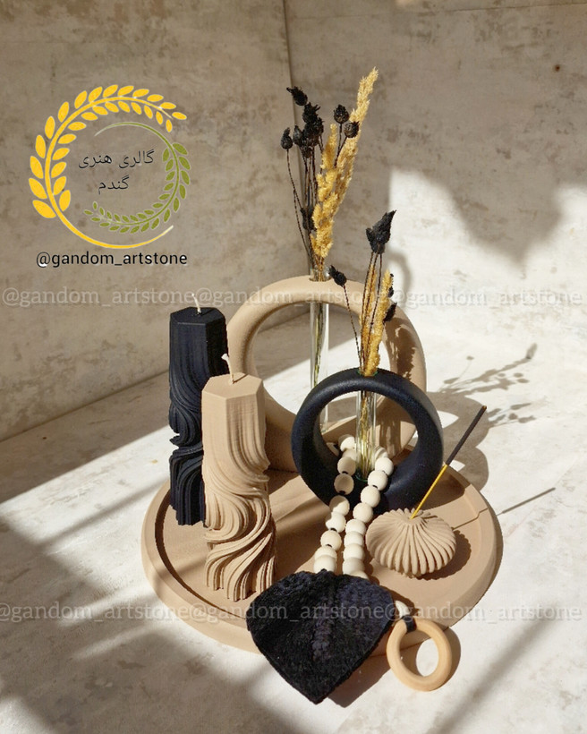 ست کامل دکوری بهمراه گل خشک و شمع ها و تسبیح دکوراتیو