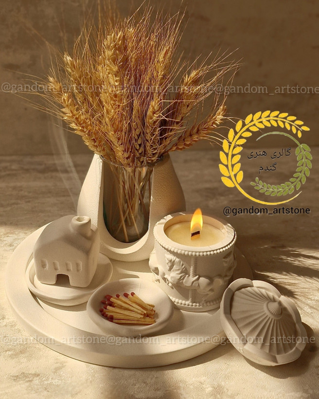 ست دکوری کامل بهمراه شات کاروسل شمع و گل خشک