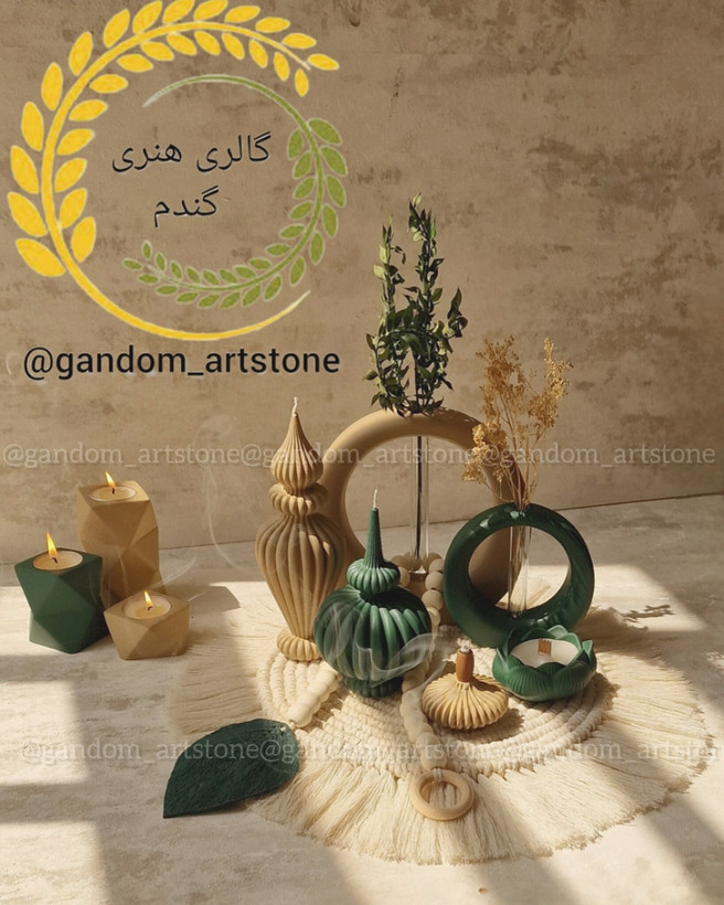 ست کامل دکوری بهمراه گل خشک و شمع ها و رانر و تسبیح دکوراتیو