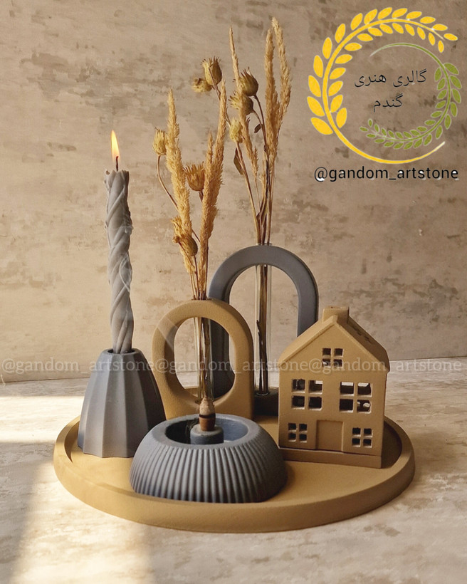 ست کامل دکوری بهمراه گل خشک و شمع