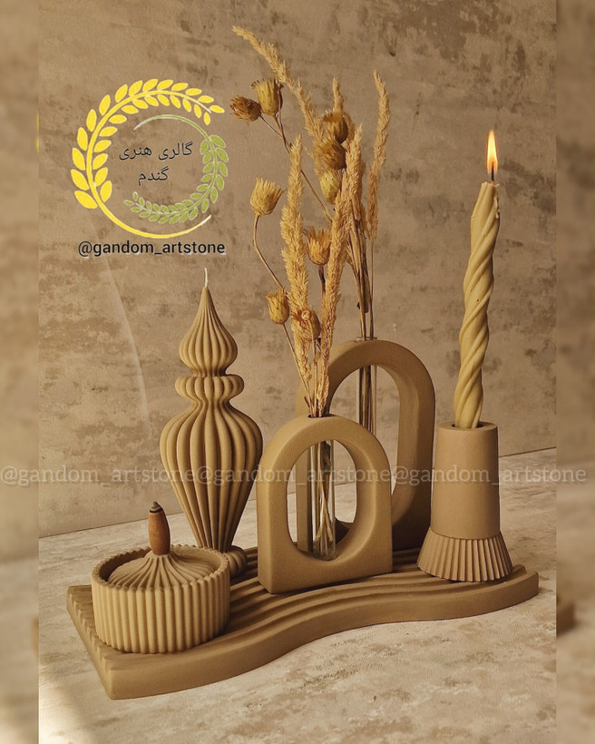 ست کامل دکوری بهمراه گل خشک و شمع